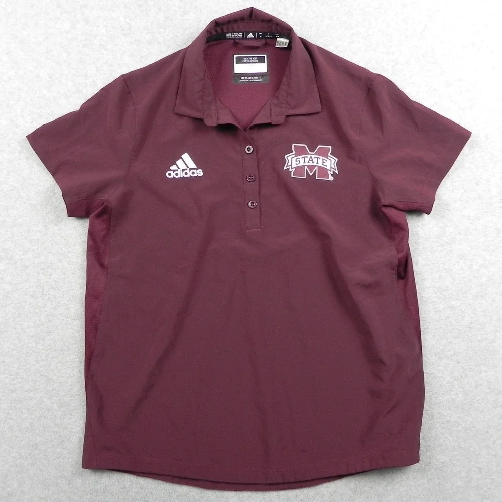 Mississippi State Bulldogs Polo Shirt Top Womens Medium Adidas Golf Short Sleeve